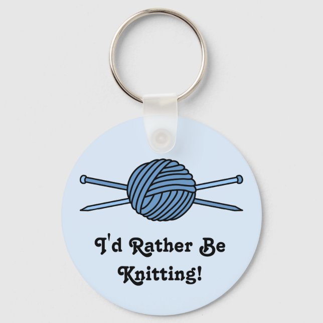 Blue Ball of Yarn & Knitting Needles Key Ring (Front)