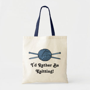 Blue Ball of Yarn & Knitting Needles Tote Bag