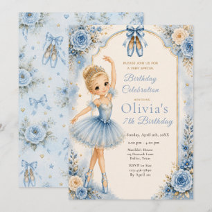 Blue Ballerina Birthday Party Invitation