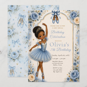 Blue Ballerina Birthday Party Invitation