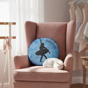 Blue Ballerina Pillow with Name - Round - 16 inch