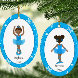 Blue Ballerina Snowflakes Personalised Christmas Ceramic Tree Decoration