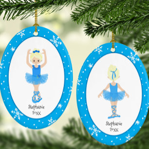 Blue Ballerina Snowflakes Personalised Christmas Ceramic Tree Decoration