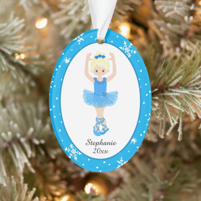 Blue Ballerina Snowflakes Personalised Christmas Ornament (Tree)