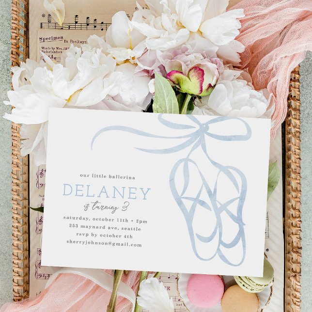 Blue Ballet Slippers Birthday Party Invitation (Creator Uploaded)