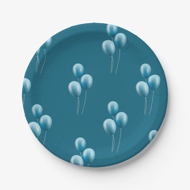 Blue Ballons patterns Paper Plate (Front)