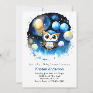 Blue Balloon Adventure Owl Boy Baby Shower Invitation