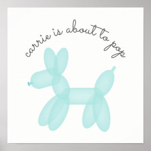 Blue Balloon Animal About To Pop Baby Shower Poster