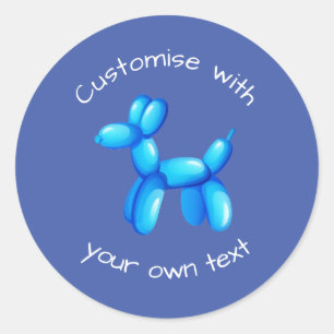 Blue Balloon Animal Dog Custom Text Classic Round Sticker