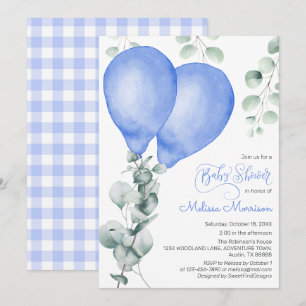 Blue Balloon Baby Boy Shower Invitation