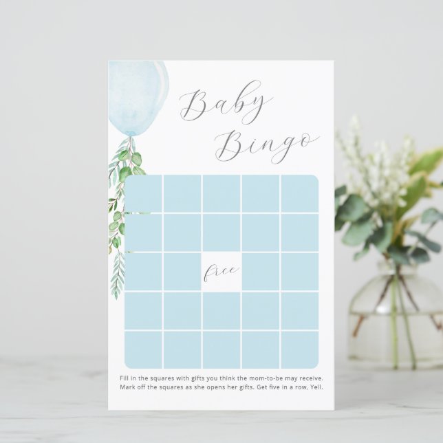 Blue Balloon Baby Shower Bingo Game (Standing Front)