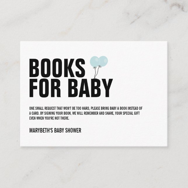 Blue Balloon Baby Shower Bring A Book Request Card (Front)