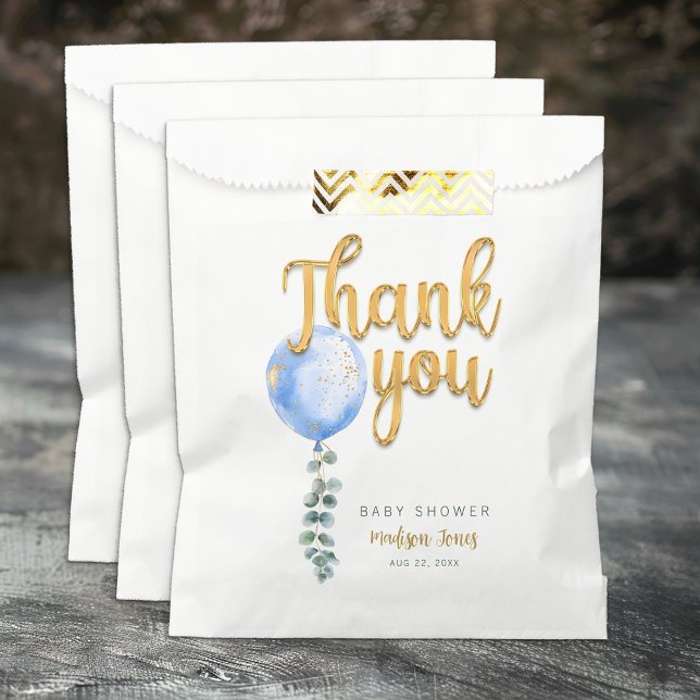 Blue Balloon Baby Shower Favour Bag with Eucalyptu (Thank You Favor Bags)