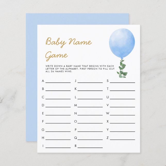 Blue Balloon Baby Shower Game (Front/Back)