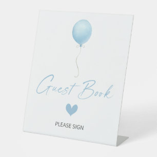 Blue Balloon Baby Shower Guest Book Pedestal Sign