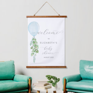 Blue Balloon Baby Shower Hanging Tapestry