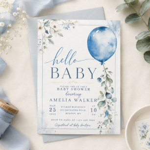 Blue Balloon Baby Shower Invitation