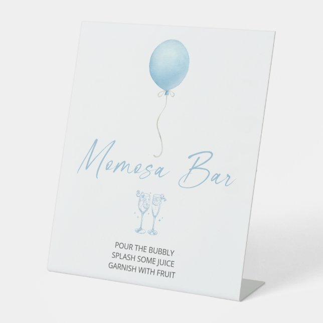 Blue Balloon Baby Shower Momosa Bar Pedestal Sign (Front)