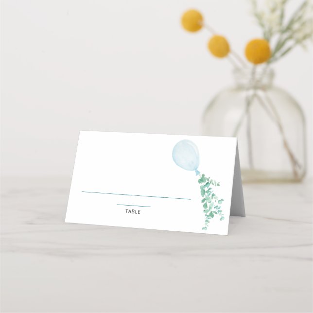 Blue Balloon Baby Shower Place Card (Front)