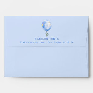 Blue Balloon Baby Shower Return Address Envelope