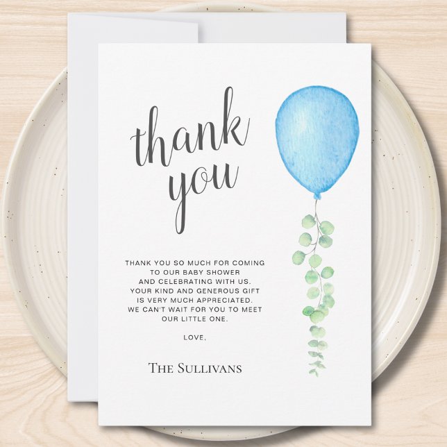 Blue Balloon Baby Shower Thank You Card (Creator Uploaded)