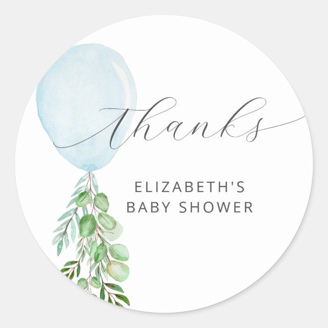Blue Balloon Baby Shower Thank You Classic Round Sticker (Front)