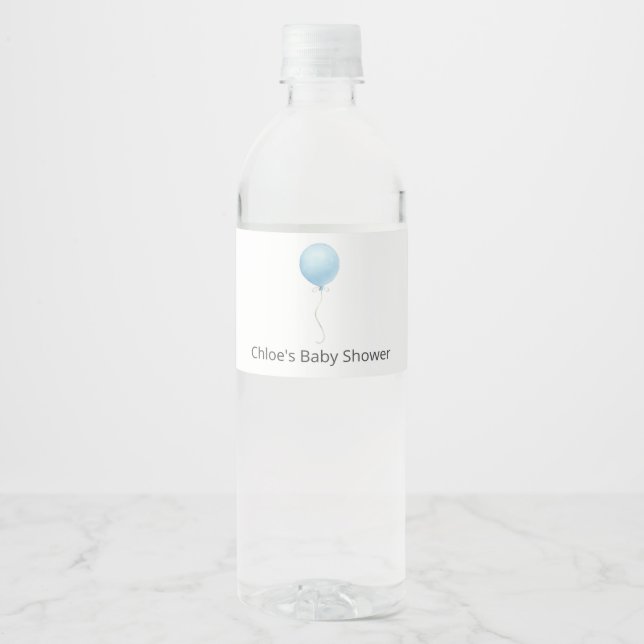 Blue Balloon Baby Shower Water Bottle Label (Front)