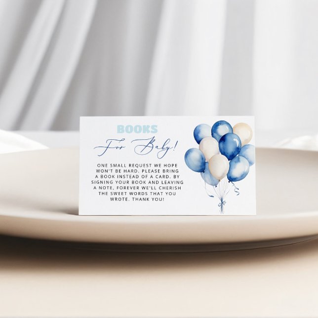 Blue Balloon Bear Books For Baby Boy Baby Shower Enclosure Card (Creator Uploaded)