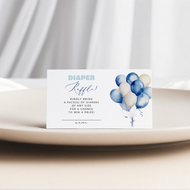 Blue Balloon Bear Diaper Raffle Boy Baby Shower Enclosure Card (Creator Uploaded)