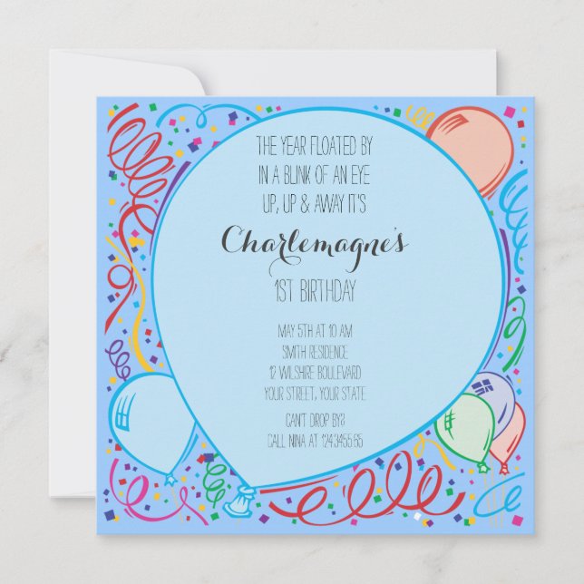 Blue Balloon Birthday Invitation (Front)