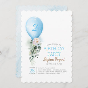 Blue Balloon Birthday Invitations for Boy