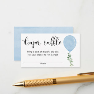 Blue balloon boy baby shower diaper raffle enclosure card