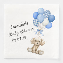 Blue Balloon Boy Baby Shower Paper Napkin