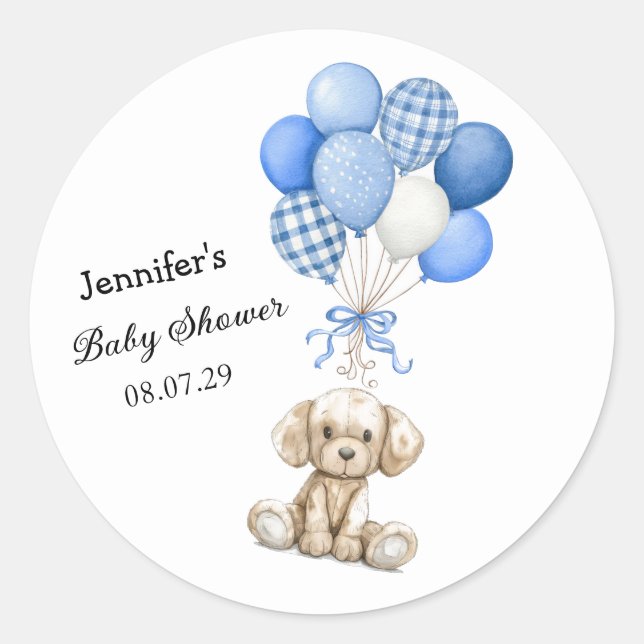 Blue Balloon Boy Baby Shower Sticker (Front)