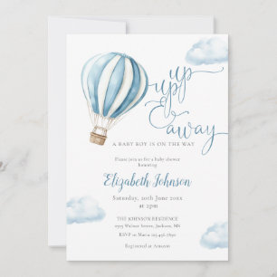 Blue Balloon Boy QR Code Photo Baby Shower Invitation