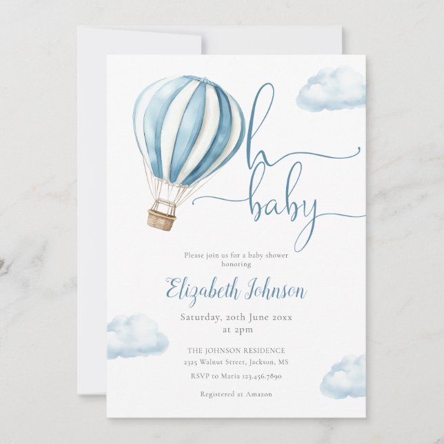 Blue Balloon Boy QR Code Photo Baby Shower Invitation (Front)