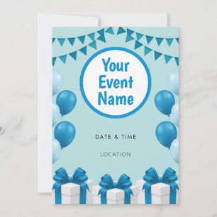 Blue Balloon Bunting Invitation