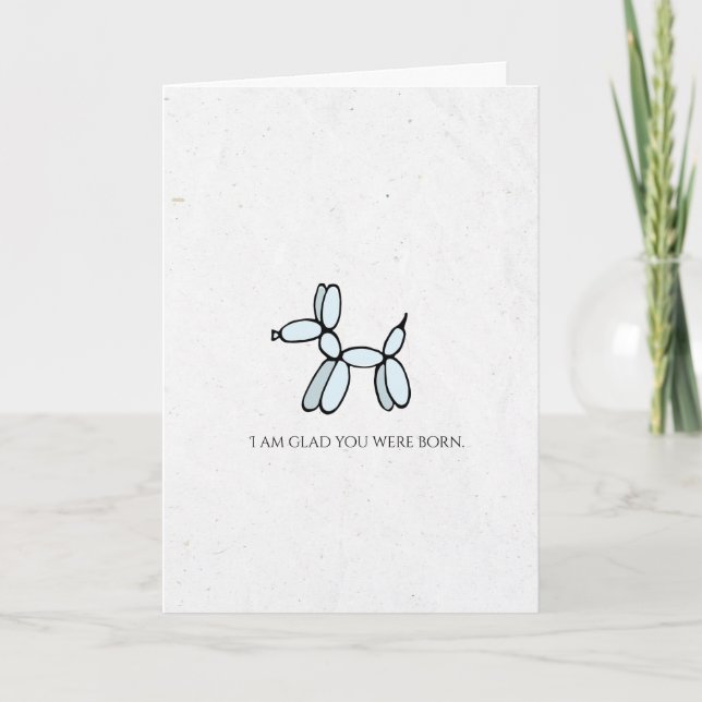 Blue balloon dog Happy Birthday Holiday Card (Front)