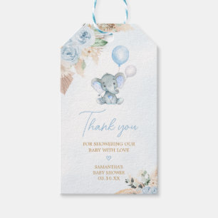 Blue Balloon Elephant Baby Shower Favour Tags