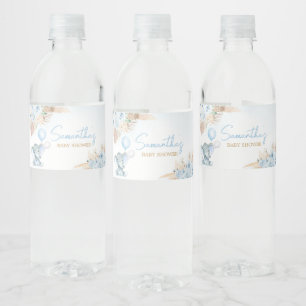 Blue Balloon Elephant Baby Shower Water Bottle Label