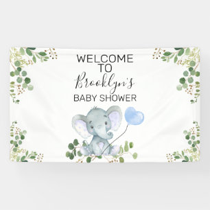 Blue Balloon Elephant Foliage Baby Shower Welcome Banner