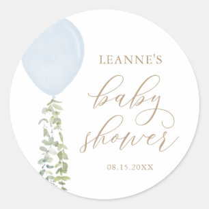 Blue Balloon Eucalyptus Baby Shower Classic Round Sticker