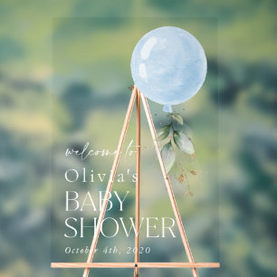 Blue Balloon, Eucalyptus, Baby Shower Welcome Acrylic Sign