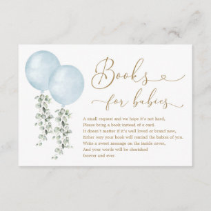 Blue Balloon Eucalyptus Books for Twin Baby Boys Enclosure Card