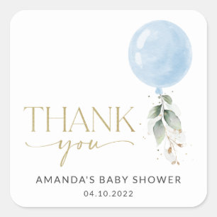Blue Balloon, Eucalyptus, Greenery, Baby Shower Square Sticker