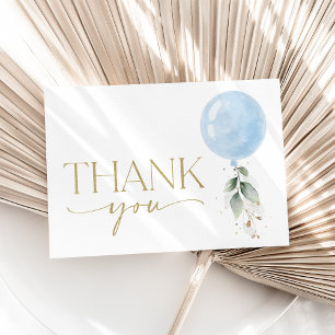 Blue Balloon, Eucalyptus, Greenery, Baby Shower Thank You Card