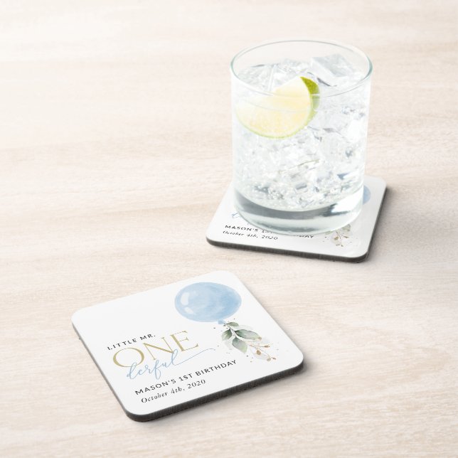 Blue Balloon, Eucalyptus, Greenery, First Birthday Coaster (Right Side)