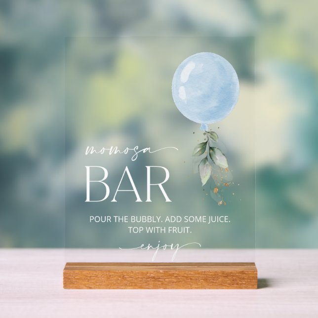 Blue Balloon, Eucalyptus, Greenery, Momosa Bar Acrylic Sign (Neutral)