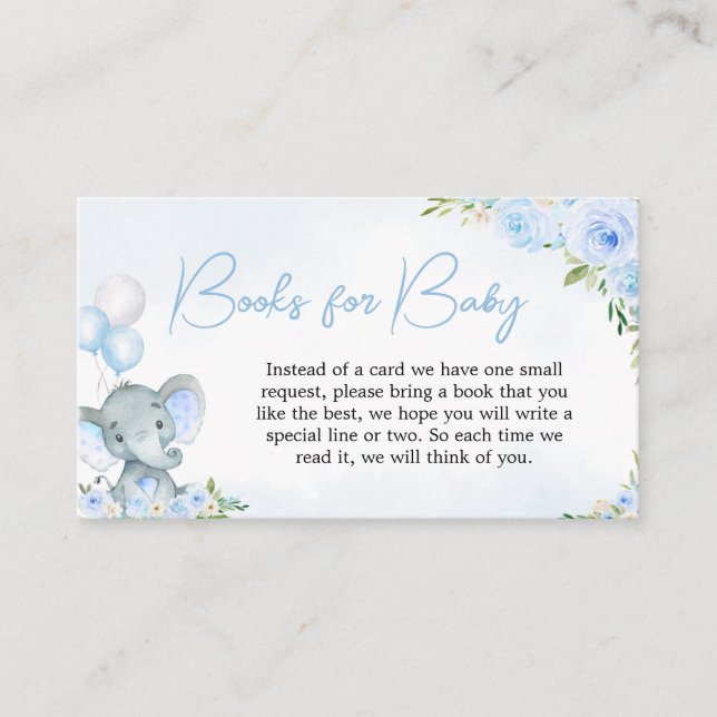 Blue Balloon Floral Elephant Books for Baby Enclosure Card (Front)