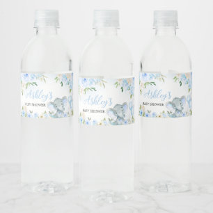 Blue Balloon Floral Elephant  Water Bottle Label